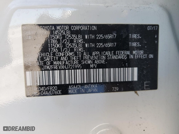 2017 Toyota RAV4 LE with VIN JTMZFREVXHJ721995, listed as a Copart auction lot 45951165 with 147,819 mi miles and Salvage Title. Bid and sale history available at carsss.com. Image 14.