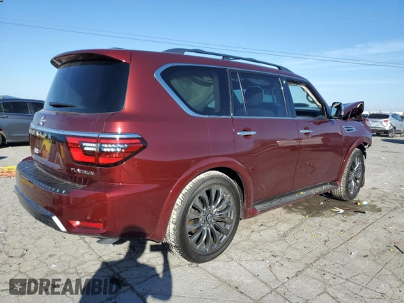 2024 Nissan Armada Platinum with VIN JN8AY2DB6R9852824, listed as a Copart auction lot 42947255 with 6,765 mi miles and Salvage Title. Bid and sale history available at carsss.com. Image 3.