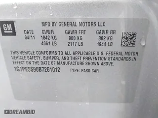 2011 Chevrolet Cruze LT w/1FL with VIN 1G1PE5S90B7261012, listed as a IAAI auction lot 41945766 with 141,909 mi miles. Bid and sale history available at carsss.com. Image 9.