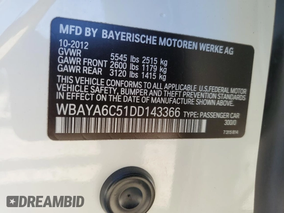 2013 BMW 7 Series 740i with VIN WBAYA6C51DD143366, listed as a Copart auction lot 86688234 with 79,326 mi miles and Salvage Title. Bid and sale history available at carsss.com. Image 12.