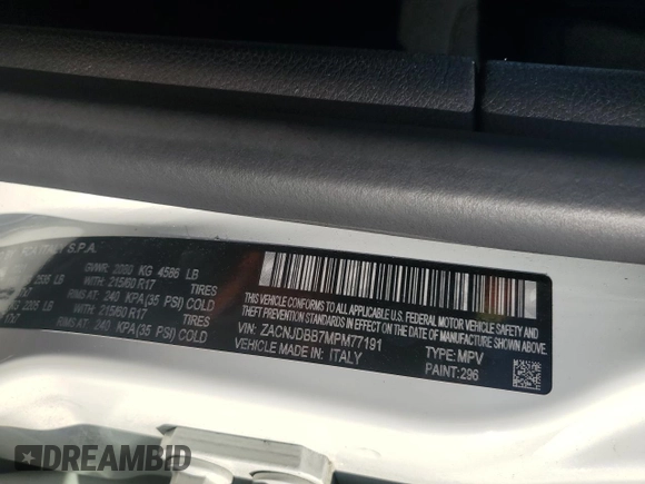 2021 Jeep Renegade Latitude with VIN ZACNJDBB7MPM77191, listed as a Copart auction lot 50288825 with Not provided miles and Salvage title. Bid and sale history available at DreamBid. Image 13.