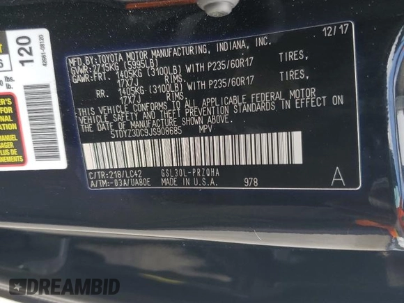 2018 Toyota Sienna XLE Auto Access Seat with VIN 5TDYZ3DC9JS908685, listed as a Copart auction lot 59714785 with 134,997 mi miles and Salvage title. Bid and sale history available at DreamBid. Image 14.