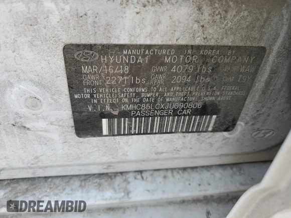 2018 Hyundai Ioniq Limited with VIN KMHC85LCXJU090806, listed as a Copart auction lot 52827895 with 87,976 mi miles and Salvage title. Bid and sale history available at DreamBid. Image 12.