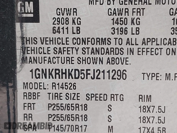 2015 Chevrolet Traverse LT с VIN 1GNKRHKD5FJ211296, выставлен на аукционе IAAI как лот 41613389 с пробегом Не указан миль и . История ставок и продаж доступна на DreamBid. Изображение 9.