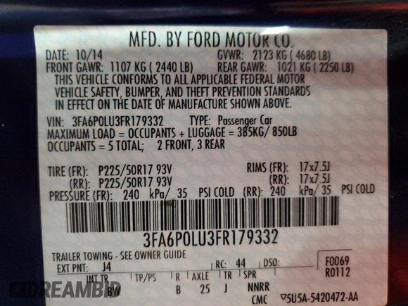 2015 Ford Fusion SE Hybrid with VIN 3FA6P0LU3FR179332, listed as a Copart auction lot 63405905 with 149,044 mi miles and Clean title. Bid and sale history available at DreamBid. Image 13.