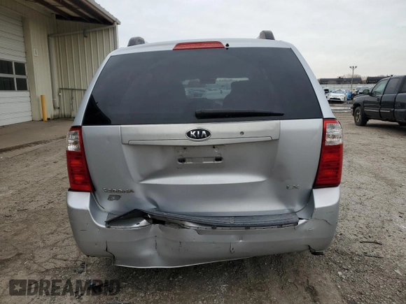 2007 Kia Sedona EX with VIN KNDMB233176166497, listed as a Copart auction lot 51136365 with 261,653 mi miles and Salvage Title. Bid and sale history available at carsss.com. Image 6.