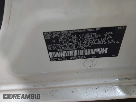 2011 Toyota RAV4 Limited with VIN 2T3DK4DV5BW055468, listed as a IAAI auction lot 42698596 with Not provided miles and . Bid and sale history available at DreamBid. Image 9.
