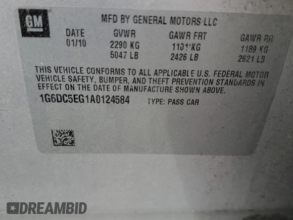 2010 Cadillac CTS Sedan with VIN 1G6DC5EG1A0124584, listed as a Copart auction lot 72376344 with 129,811 mi miles and Clean Title. Bid and sale history available at carsss.com. Image 12.