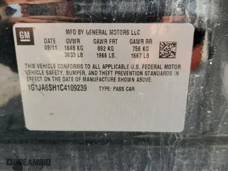 2012 Chevrolet Sonic LS with VIN 1G1JA6SH1C4109239, listed as a Copart auction lot 70859294 with 169,193 mi miles and Salvage Title. Bid and sale history available at carsss.com. Image 12.