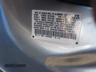 2008 Honda Odyssey EX-L with VIN 5FNRL38718B053448, listed as a IAAI auction lot 40182359 with 164,902 mi miles and . Bid and sale history available at DreamBid. Image 9.