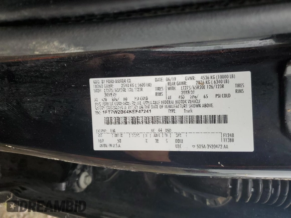 2019 Ford F-250 XL z VIN 1FT7W2B64KEF47241, wystawiony jako Copart lot #59887175 z przebiegiem 66 942 mil mil oraz Szkoda całkowita • Salvage title. Historia ofert i sprzedaży dostępna na DreamBid. Obrazek 12.
