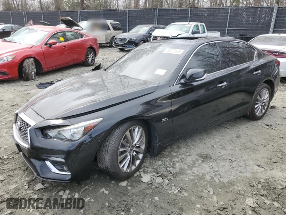 2018 Infiniti Q50 Luxe z VIN JN1EV7AP8JM360979, wystawiony jako Copart lot #49879575 z przebiegiem 80 031 mil mil oraz Szkoda całkowita • Salvage title. Historia ofert i sprzedaży dostępna na DreamBid. Obrazek 1.
