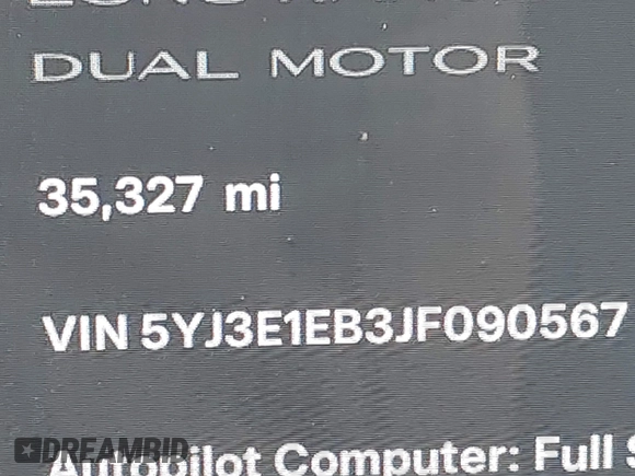 2018 Tesla Model 3 Long Range Battery with VIN 5YJ3E1EB3JF090567, listed as a IAAI auction lot 41568312 with 35,327 mi miles and . Bid and sale history available at DreamBid. Image 16.