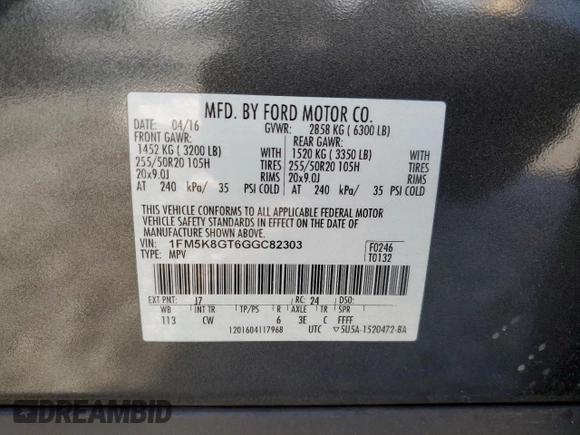 2016 Ford Explorer Sport with VIN 1FM5K8GT6GGC82303, listed as a Copart auction lot 58893055 with 96,581 mi miles and Salvage title. Bid and sale history available at DreamBid. Image 13.