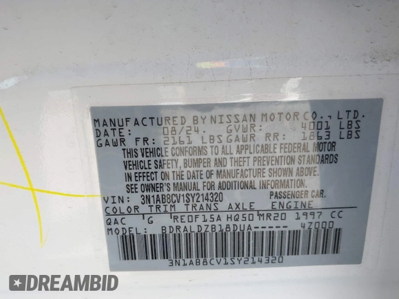 2025 Nissan Sentra SV with VIN 3N1AB8CV1SY214320, listed as a IAAI auction lot 41880034 with 3,895 mi miles. Bid and sale history available at carsss.com. Image 9.