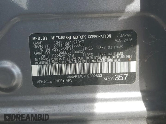 2017 Mitsubishi Outlander Sport ES 2.0 with VIN JA4AP3AU7HZ002803, listed as a Copart auction lot 55296595 with 109,076 mi miles and Clean Title. Bid and sale history available at carsss.com. Image 13.