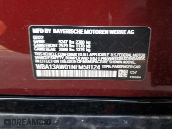 2022 BMW 4 Series M440i xDrive z VIN WBA13AW01NFM58124, wystawiony jako Copart lot #85731994 z przebiegiem 15 922 mil mil oraz Szkoda całkowita • Salvage title. Historia ofert i sprzedaży dostępna na DreamBid. Obrazek 12.
