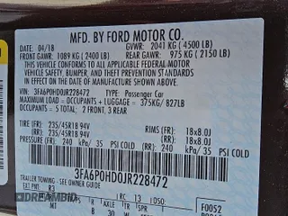 2018 Ford Fusion SE with VIN 3FA6P0HD0JR228472, listed as a Copart auction lot 62747845 with 62,554 mi miles and Clean title. Bid and sale history available at DreamBid. Image 12.