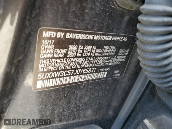 2018 BMW X4 xDrive28i with VIN 5UXXW3C57J0Y65831, listed as a Copart auction lot 58392445 with 145,697 mi miles and Clean title. Bid and sale history available at DreamBid. Image 13.