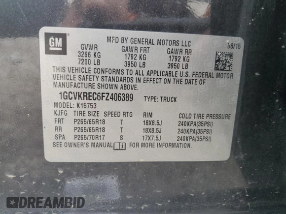 2015 Chevrolet Silverado 1500 LT with VIN 1GCVKREC6FZ406389, listed as a Copart auction lot 54879015 with 88,639 mi miles and Clean Title. Bid and sale history available at carsss.com. Image 13.