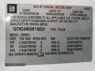 2009 GMC Sierra 1500 with VIN 1GTHC44K99F149921, listed as a Copart auction lot 42698865 with 251,415 mi miles and Salvage Title. Bid and sale history available at DreamBid. Image 12.