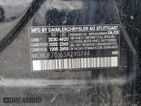 2003 Mercedes-Benz E 500 z VIN WDBUF70J63A290744, wystawiony jako Copart lot #58621995 z przebiegiem 124 631 mil mil oraz Czysty tytuł • Clean title. Historia ofert i sprzedaży dostępna na DreamBid. Obrazek 12.