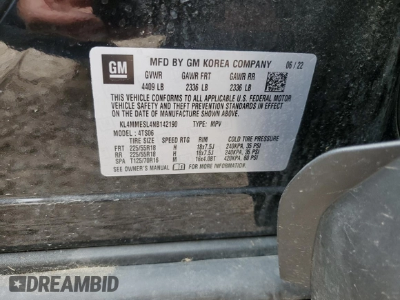2022 Buick Encore GX Select z VIN KL4MMESL4NB142190, wystawiony jako Copart lot #61333895 z przebiegiem 55 830 mil mil oraz Szkoda całkowita • Salvage title. Historia ofert i sprzedaży dostępna na DreamBid. Obrazek 14.