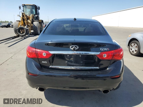 2014 Infiniti Q50 Premium with VIN JN1BV7ARXEM687605, listed as a Copart auction lot 61275535 with 104,337 mi miles and Salvage title. Bid and sale history available at DreamBid. Image 6.