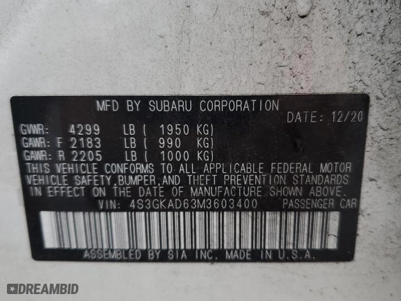 2021 Subaru Impreza Premium with VIN 4S3GKAD63M3603400, listed as a Copart auction lot 73730554 with 22,266 mi miles and Salvage Title. Bid and sale history available at carsss.com. Image 12.