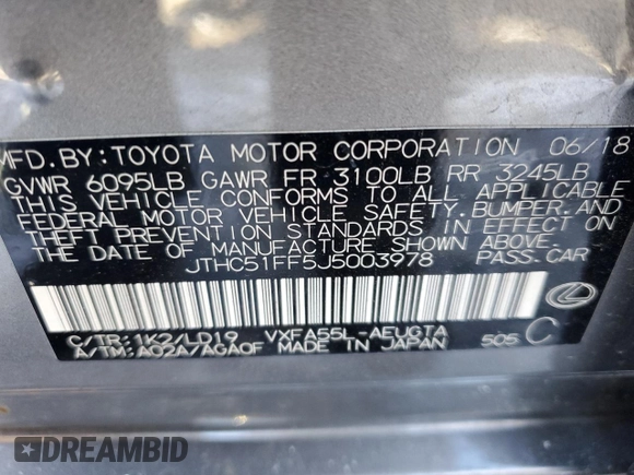 2018 Lexus LS 500 with VIN JTHC51FF5J5003978, listed as a Copart auction lot 89002105 with 119,472 mi miles and Salvage title. Bid and sale history available at DreamBid. Image 12.