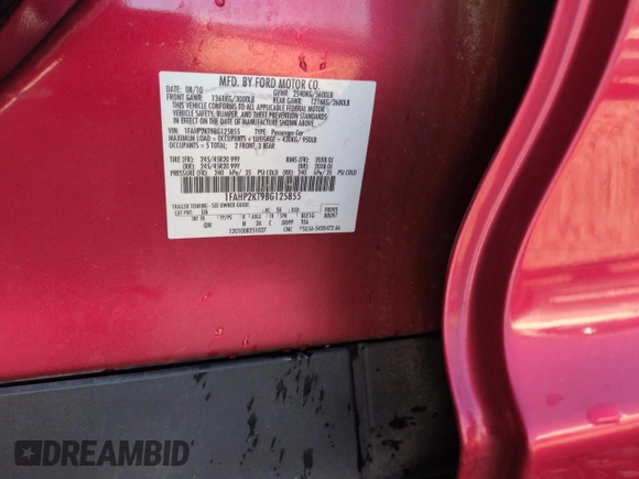 2011 Ford Taurus SHO with VIN 1FAHP2KT9BG125855, listed as a Copart auction lot 46924855 with 182,220 mi miles and Salvage Title. Bid and sale history available at DreamBid. Image 12.
