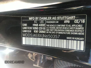 2018 Mercedes-Benz CLA with VIN WDDSJ4EBXJN650357, listed as a IAAI auction lot 35930612 with 75,371 mi miles. Bid and sale history available at carsss.com. Image 9.