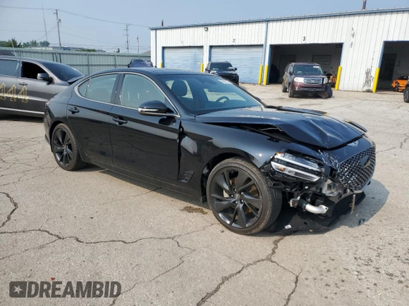 2023 Genesis G70 2.0T with VIN KMTG34TA7PU116043, listed as a Copart auction lot 59585225 with 8,021 mi miles and Salvage title. Bid and sale history available at DreamBid. Image 4.