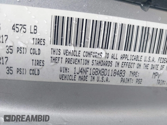 2011 Jeep Patriot Sport with VIN 1J4NF1GBXBD118483, listed as a IAAI auction lot 42039168 with 174,048 mi miles. Bid and sale history available at carsss.com. Image 9.