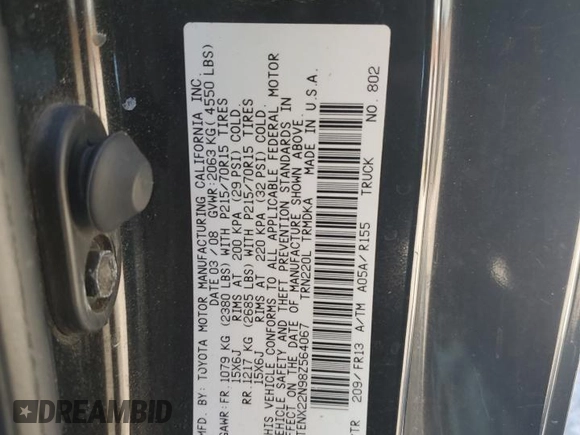 2008 Toyota Tacoma with VIN 5TENX22N98Z564067, listed as a Copart auction lot 50224965 with 224,753 mi miles and Salvage Title. Bid and sale history available at carsss.com. Image 12.