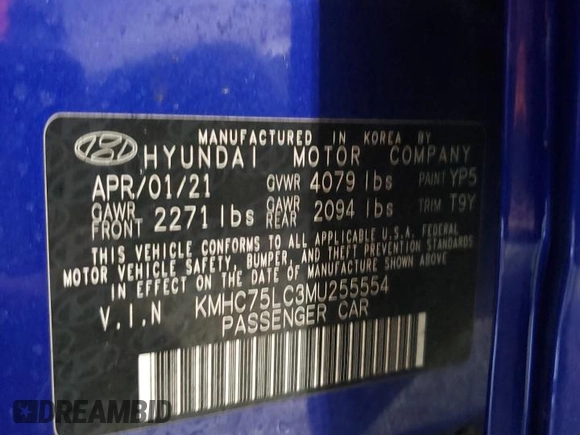 2021 Hyundai Ioniq SE with VIN KMHC75LC3MU255554, listed as a Copart auction lot 41399685 with 64,149 mi miles and Salvage Title. Bid and sale history available at DreamBid. Image 12.