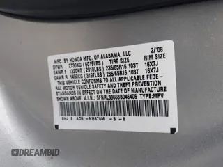 2008 Honda Odyssey EX-L with VIN 5FNRL38668B046406, listed as a IAAI auction lot 42053840 with 1 mi miles. Bid and sale history available at carsss.com. Image 9.