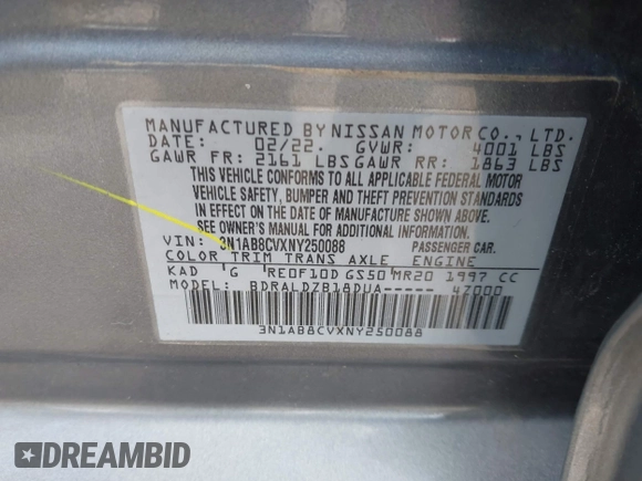 2022 Nissan Sentra SV with VIN 3N1AB8CVXNY250088, listed as a IAAI auction lot 41958028 with 36,740 mi miles and . Bid and sale history available at DreamBid. Image 9.