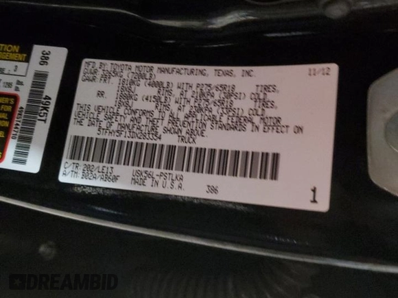 2013 Toyota Tundra Limited with VIN 5TFHY5F13DX283354, listed as a Copart auction lot 81701604 with 151,822 mi miles and Salvage title. Bid and sale history available at DreamBid. Image 13.