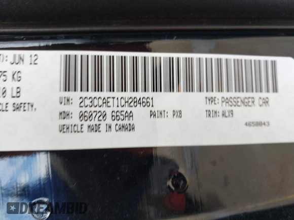 2012 Chrysler 300 with VIN 2C3CCAET1CH284661, listed as a IAAI auction lot 41920717 with 123,505 mi miles. Bid and sale history available at carsss.com. Image 9.