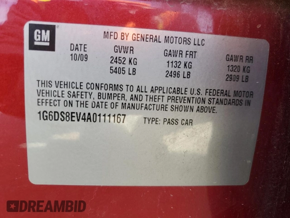 2010 Cadillac CTS Premium with VIN 1G6DS8EV4A0111167, listed as a Copart auction lot 51747205 with 193,038 mi miles and Non repairable. Bid and sale history available at DreamBid. Image 13.