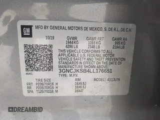 2020 Chevrolet Trax LS z VIN 3GNCJKSB4LL176651, wystawiony jako IAAI lot #42126535 z przebiegiem 118 420 mil mil oraz . Historia ofert i sprzedaży dostępna na DreamBid. Obrazek 9.