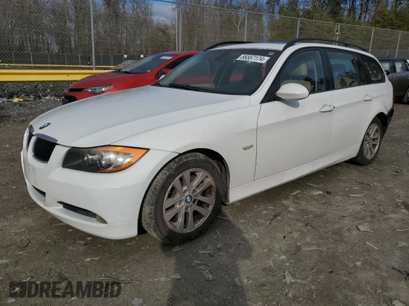 2007 BMW 3 Series 328i with VIN WBAVS13527FX16044, listed as a Copart auction lot 86557174 with 146,036 mi miles and Salvage Title. Bid and sale history available at carsss.com. Image 1.