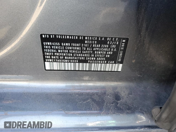 2016 Volkswagen Golf TSI S with VIN 3VWC17AU2GM518328, listed as a Copart auction lot 80071444 with Not Provided miles and Non Repairable. Bid and sale history available at DreamBid. Image 12.