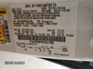 2013 Ford Fusion SE with VIN 3FA6P0HR9DR361988, listed as a Copart auction lot 58756875 with 110,007 mi miles and Salvage title. Bid and sale history available at DreamBid. Image 13.