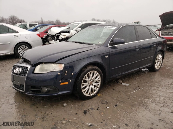 2008 Audi A4 2.0T with VIN WAUDF78E58A168390, listed as a Copart auction lot 83960454 with 156,852 mi miles and Salvage Title. Bid and sale history available at carsss.com. Image 1.