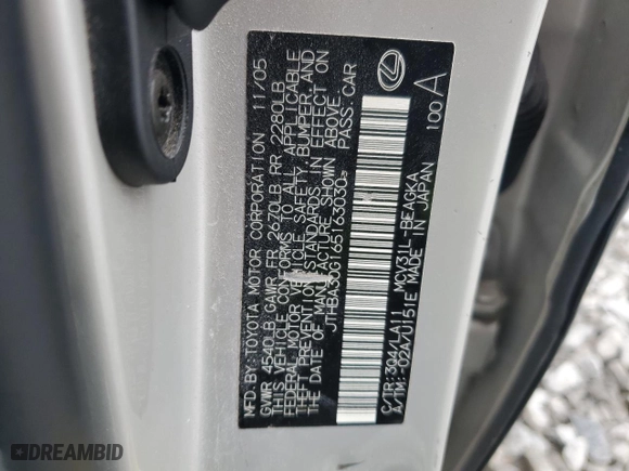 2006 Lexus ES 330 with VIN JTHBA30G165163030, listed as a Copart auction lot 44253995 with 148,409 mi miles and Salvage Title. Bid and sale history available at carsss.com. Image 14.