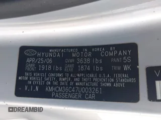 2007 Hyundai Accent GS with VIN KMHCM36C47U003261, listed as a IAAI auction lot 40883034 with 108,725 mi miles. Bid and sale history available at carsss.com. Image 9.