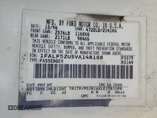 1997 Ford Taurus GL z VIN 1FALP52U5VA148108, wystawiony jako Copart lot #48343435 z przebiegiem 153 082 mil mil oraz Szkody całkowita. Historia ofert i sprzedaży dostępna na DreamBid. Obrazek 12.