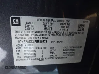 2015 GMC Yukon SLE with VIN 1GKS2AKC4FR510778, listed as a IAAI auction lot 41345528 with 159,760 mi miles. Bid and sale history available at carsss.com. Image 9.